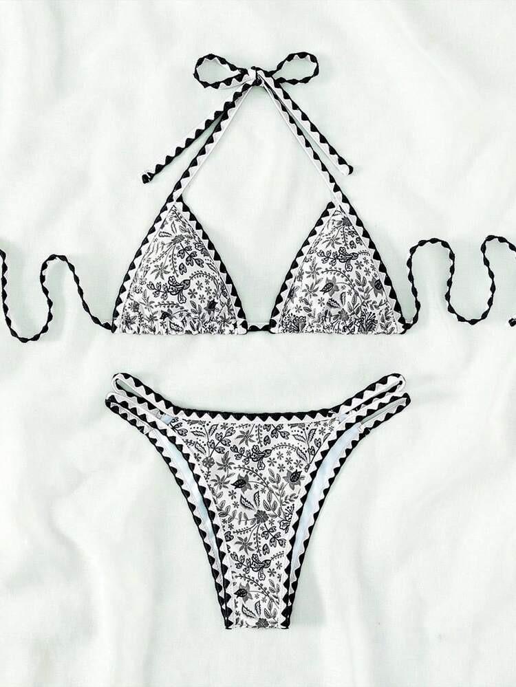 Floral Print Halter Triangle Bikini Swimsuit | SHEIN