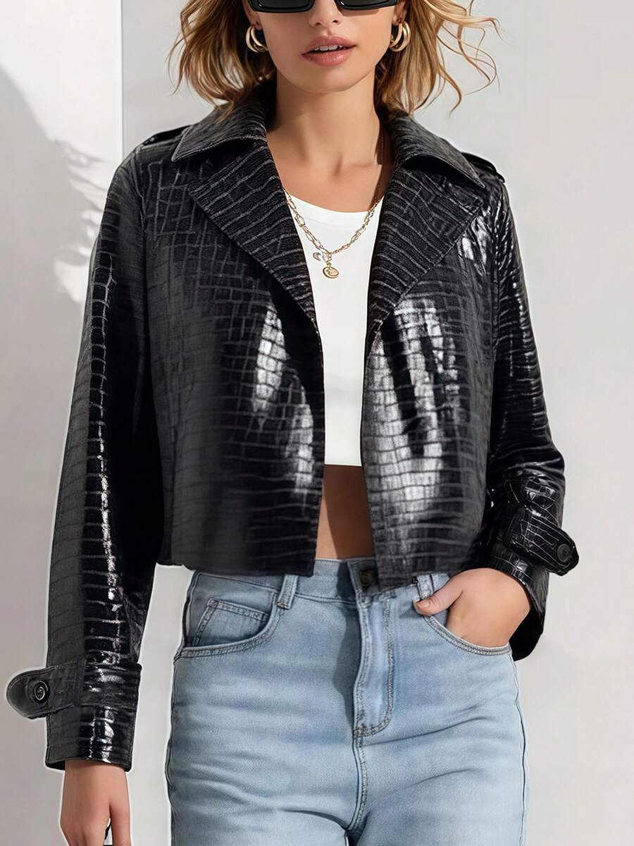 1pc Solid Color PU Leather Button Women Casual Jacket, Suitable For Date Night, Birthday Party, D... | SHEIN