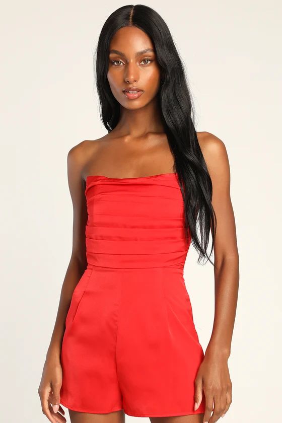 Living for the Present Red Satin Strapless Romper | Lulus (US)