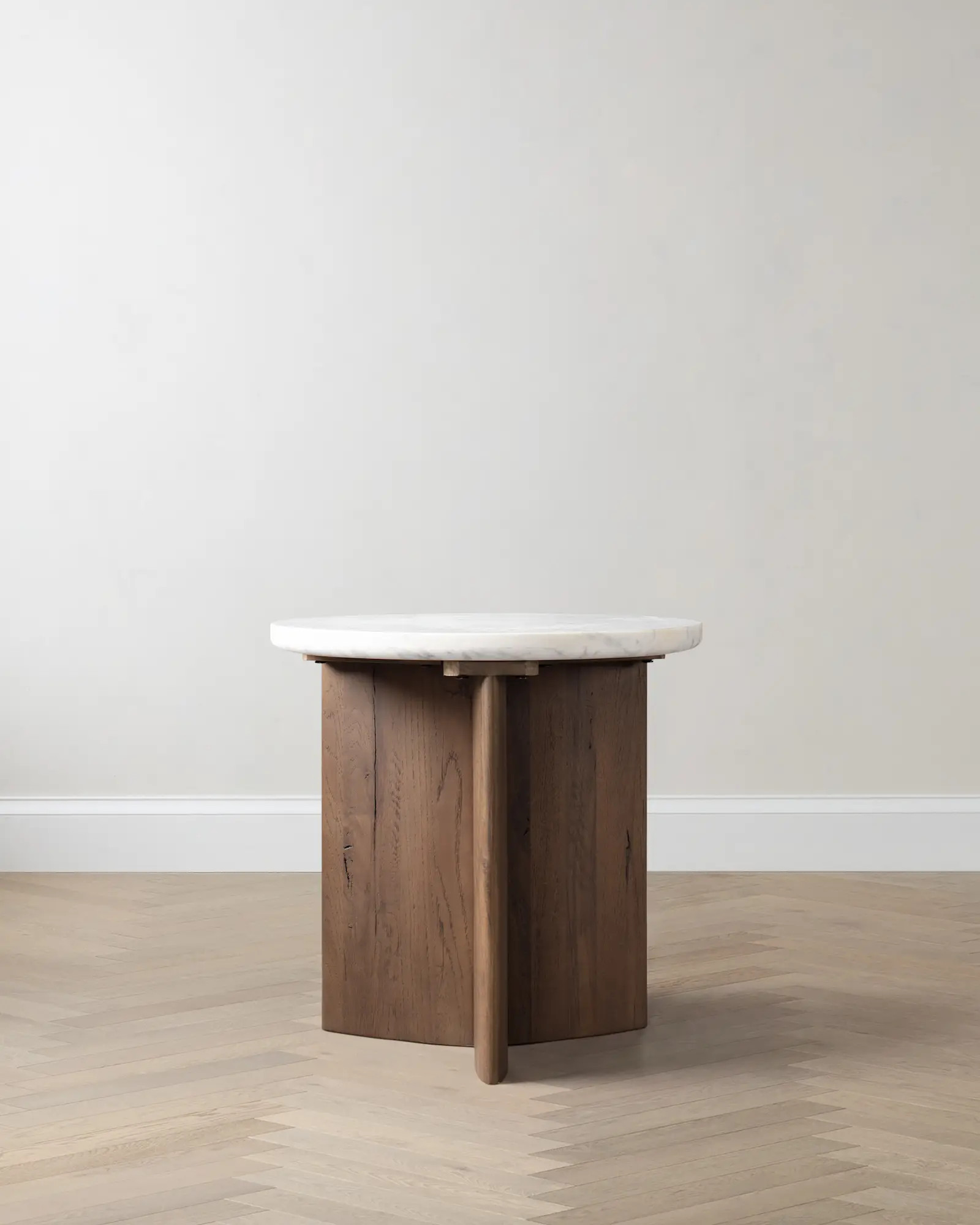 Genuine Marble and Oak Pedestal End Table | Quince