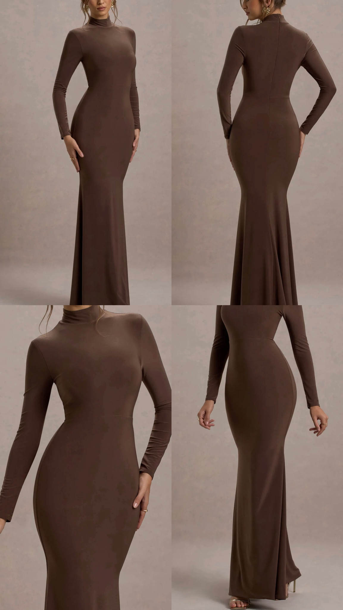 Chocolate brown dress. Long sleeve maxi dress. High neck, fishtail. 
Cocktail dress, date night out, special occasion, event, wedding.
Under £90 at Club L London. 

AW fashion, fall, autumn, cozy.

Affordable fashion.  Wardrobe staple. Timeless. Gift guide idea for her. Luxury, elegant, clean aesthetic, chic look, feminine fashion, trendy look, party, wedding, cocktail dress, nye .

#LTKpartywear #LTKwedding #LTKluxury