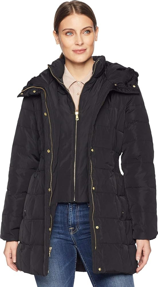 Cole Haan Women's Taffeta Down Coat with Bib Front and Dramatic Hood | Amazon (US)