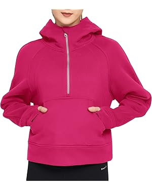 Dragon Fit Women Half Zippe Hoodies Collar Pullover Sweatshirts with Pockets Long Sleeve Crop Top... | Amazon (US)