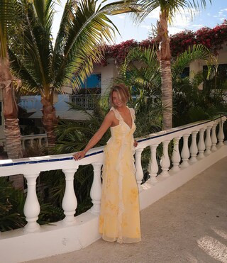 x Shea Leigh Mills Anderson Floral Printed Georgette Ruffle V-Neck Sleeveless Maxi Dress | Dillard's