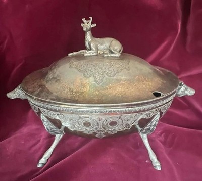 Antique Victorian Large Silverplate Soup Tureen with Stag /Deer | eBay US