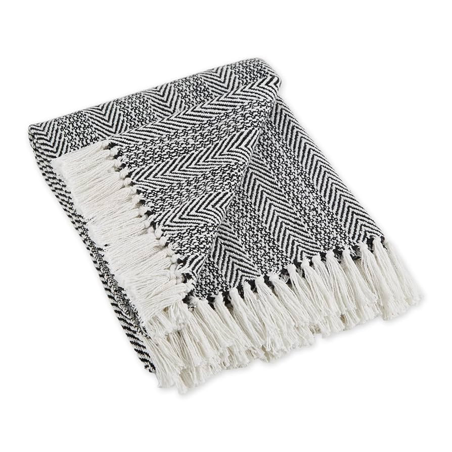 DII Herringbone Striped Collection Cotton Throw Blanket, 50x60, Black | Amazon (US)