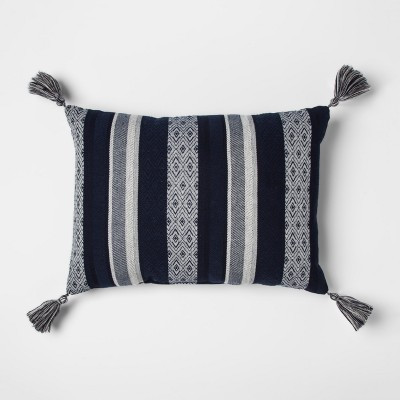 Blue Woven Stripe with Tassels Lumbar Pillow - Threshold™ | Target