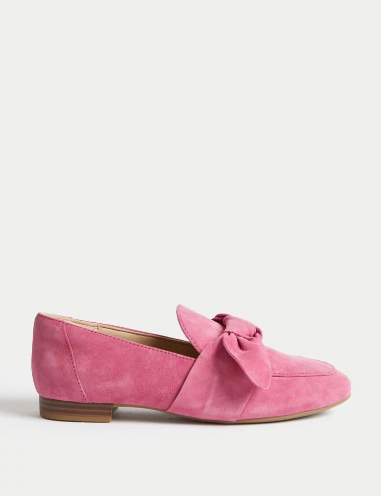 Wide Fit Suede Bow Flat Loafers | Marks & Spencer (UK)