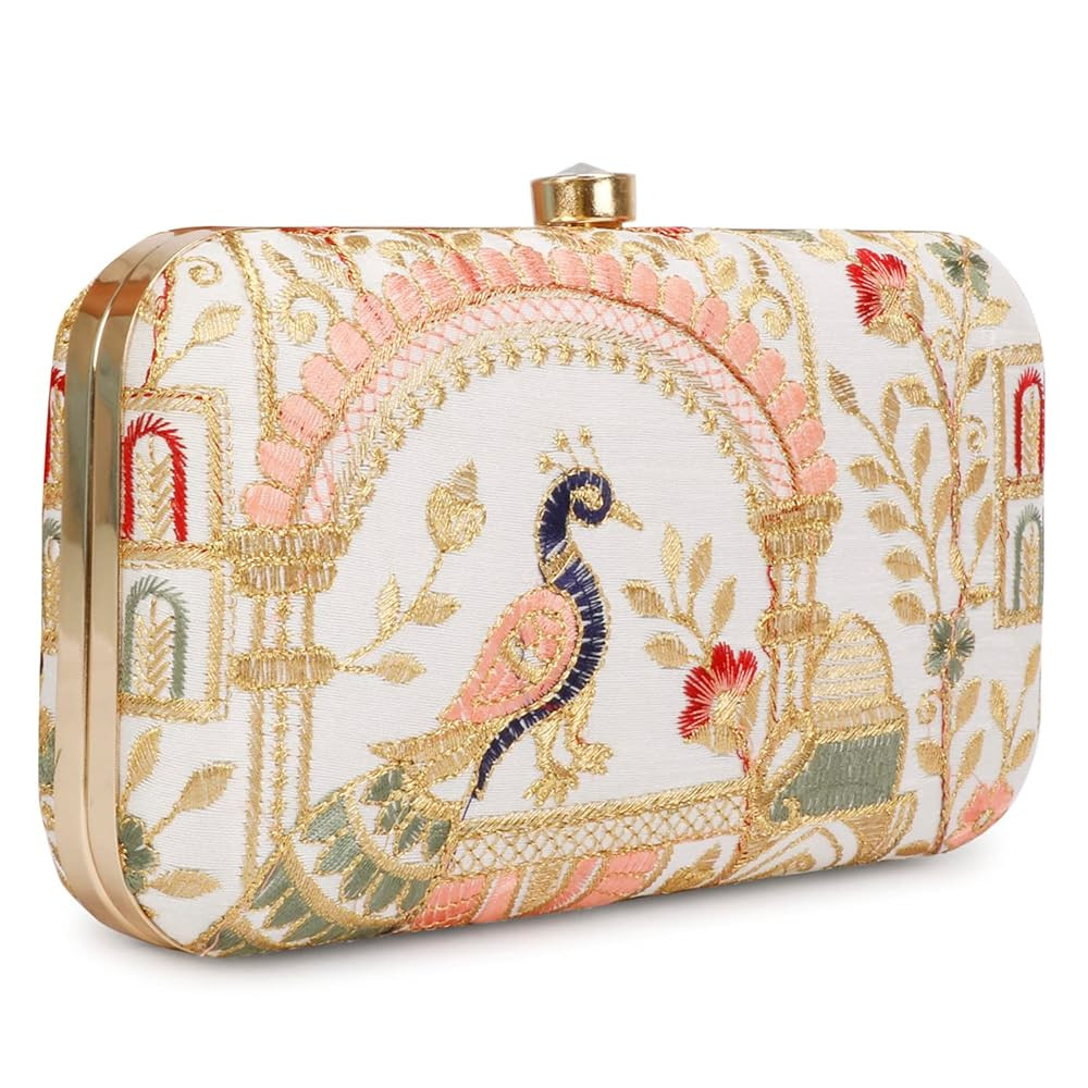 LONGING TO BUY Hand Crafted Designer Box Clutch - Zari Embroidery For Women | Amazon (US)