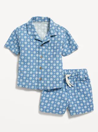 Matching Short-Sleeve Printed Linen-Blend Shirt & Shorts Set for Baby | Old Navy (US)