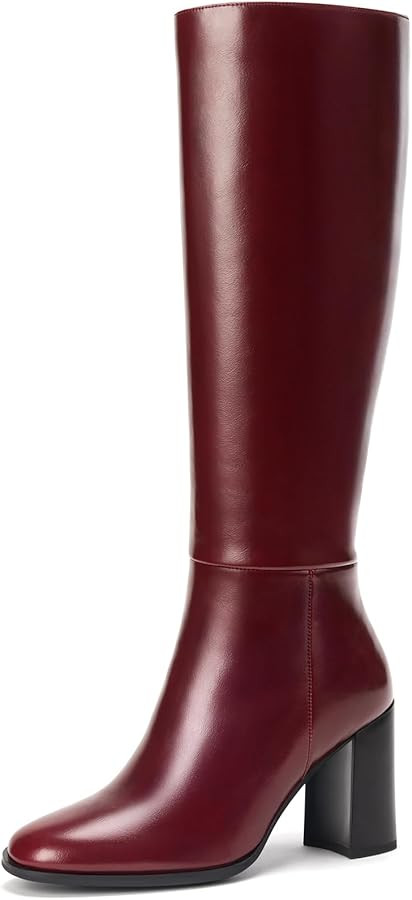 Lumeheel Women Knee High Boots Round Toe Chunky Heel Boots Gogo Boots with Side Zip Fashion Tall ... | Amazon (US)