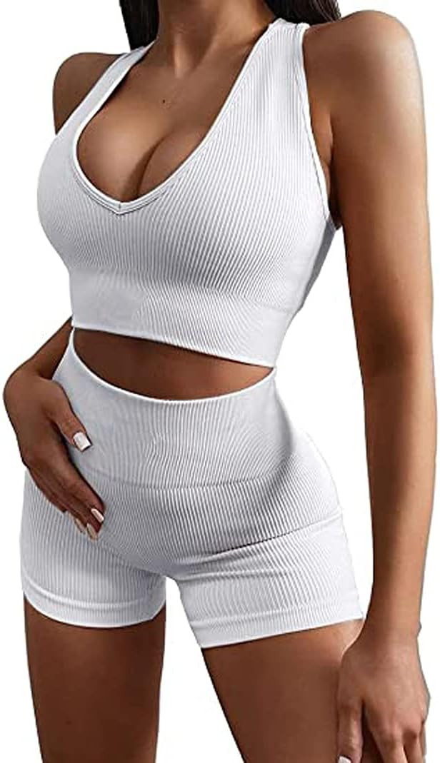 MANON ROSA Workout Set Women 2 Piece Activewear Clothes Seamless Gym Sports Bras Biker Shorts Out... | Amazon (CA)