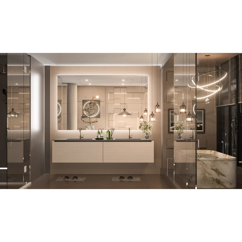 LED Backlit Frameless Lighted Bathroom Wall Mirror/Vanity Mirror w/ Brightness Adjust | Wayfair North America
