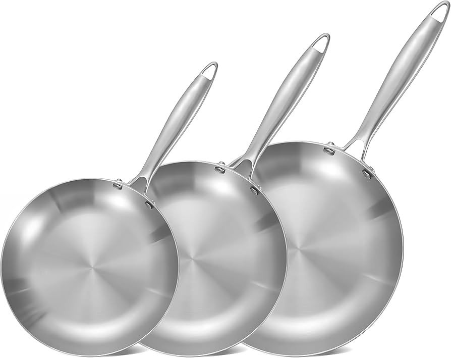 LOLYKITCH 8.5-10-12 Inch Tri-ply Stainless Steel Frying Pans Set of 3,Stir-Frying Pans,Skillets,I... | Amazon (US)