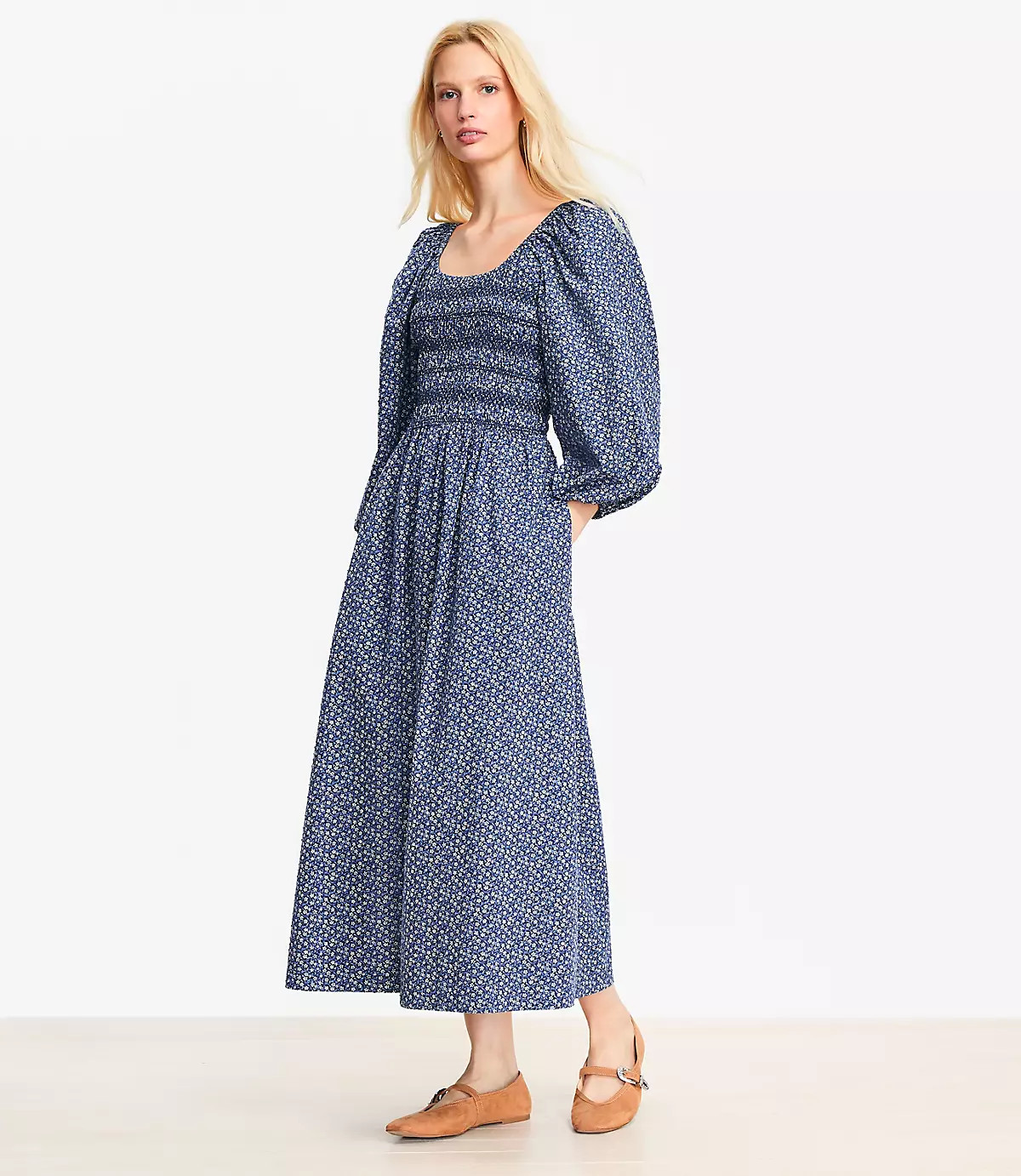 Garden Clip Smocked Midi Dress | LOFT