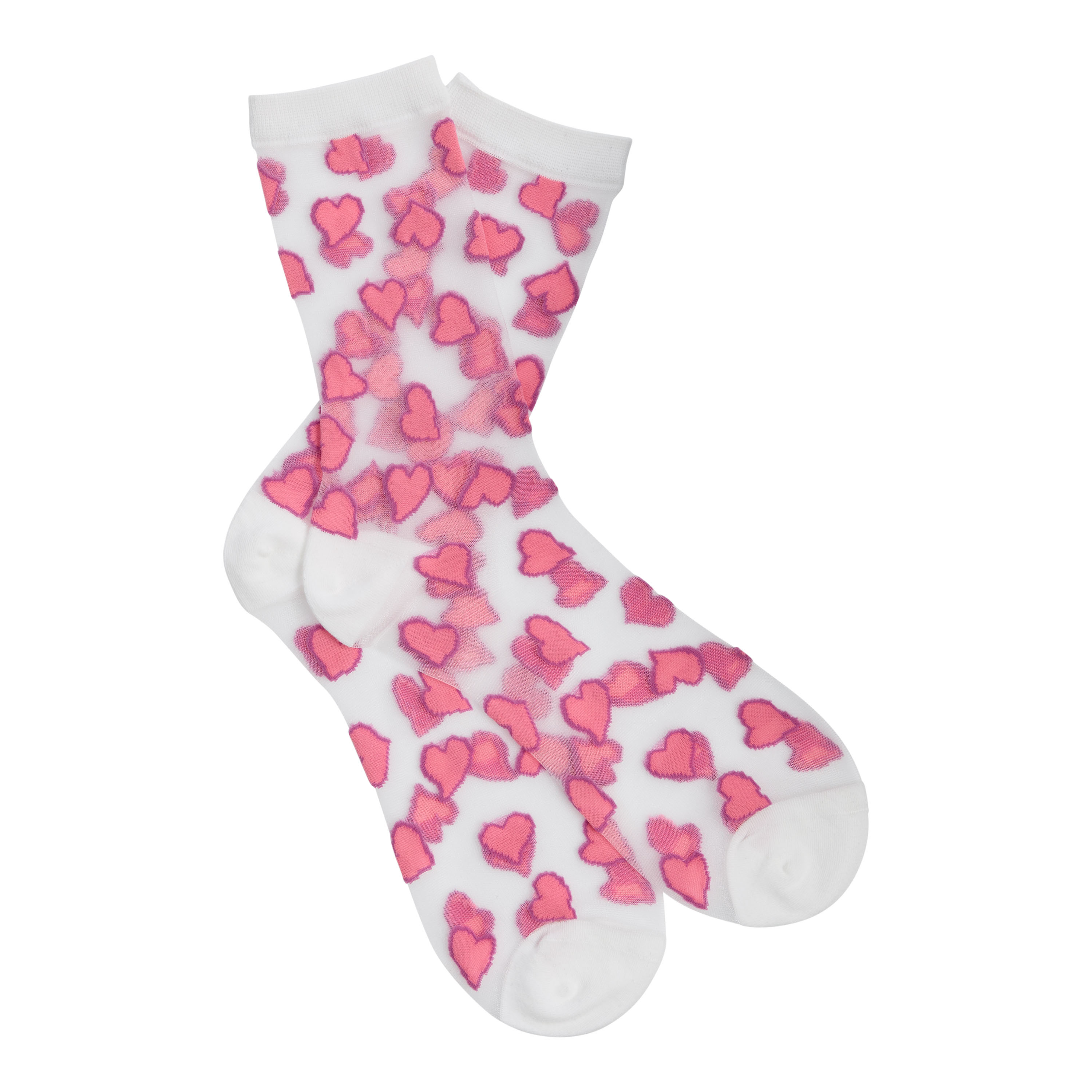 White and Pink Heart Sheer Socks | World Market