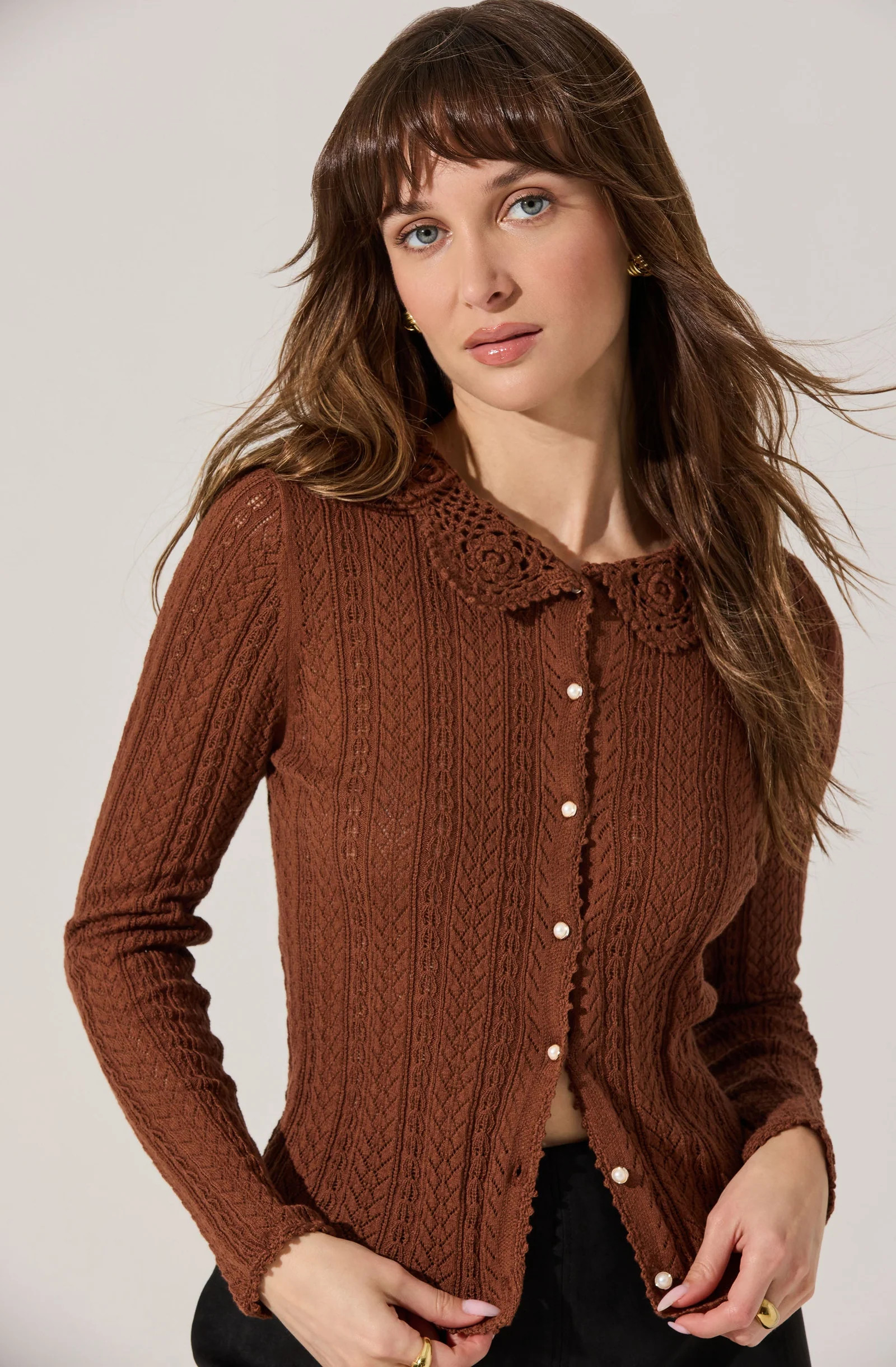 Ottilie Pointelle Crochet Collar Cardigan | ASTR The Label (US)