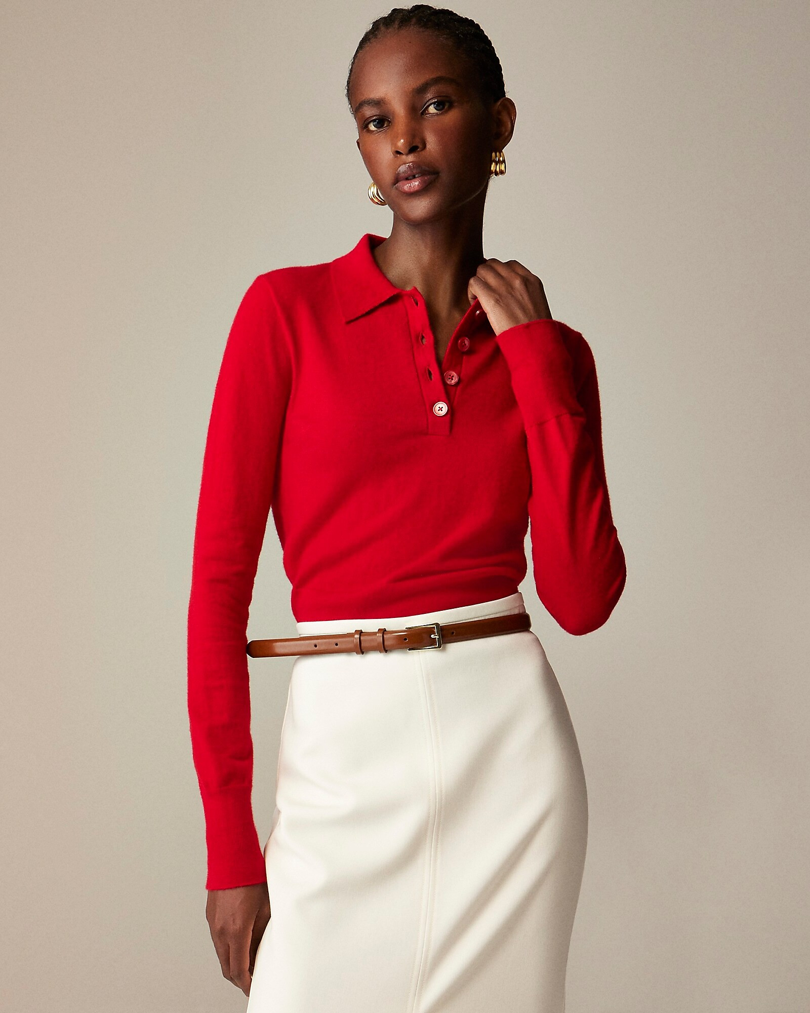 Featherweight cashmere-blend long-sleeve polo shirt | J. Crew US