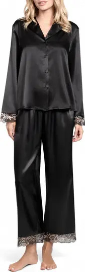 Aviva Lace Trim Satin Cropped Pajamas | Nordstrom