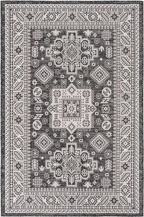 Rugs.com Outdoor Aztec Collection Rug – 5' x 8' Charcoal Gray Flatweave Rug Perfect for Living ... | Amazon (US)