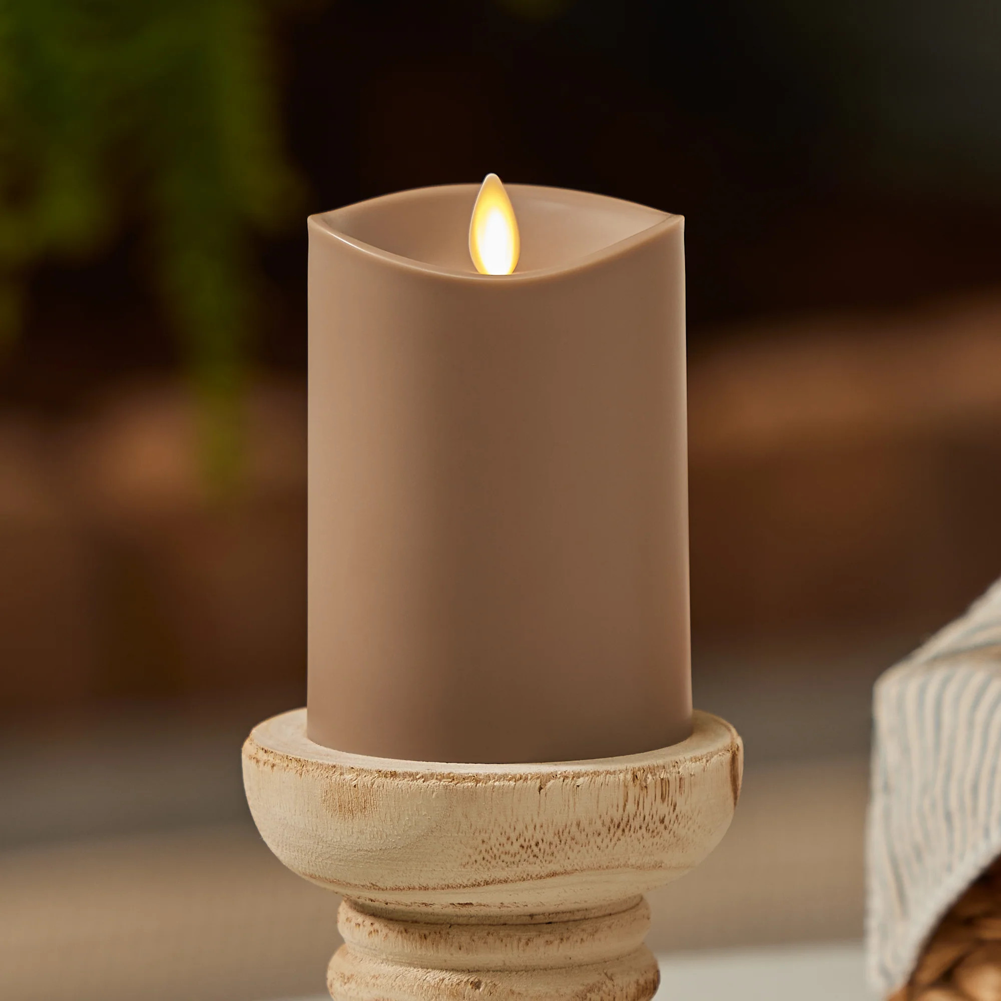 Timeless Taupe Outdoor Flameless Candle Pillar | Luminara