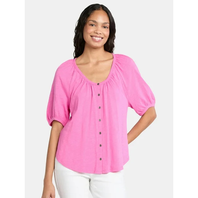 Time and Tru Women's Cotton Peasant Top, Sizes XS-XXXL | Walmart (US)
