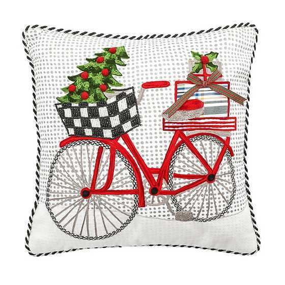 Christmas Delivery Bike Throw Pillow | MacKenzie-Childs