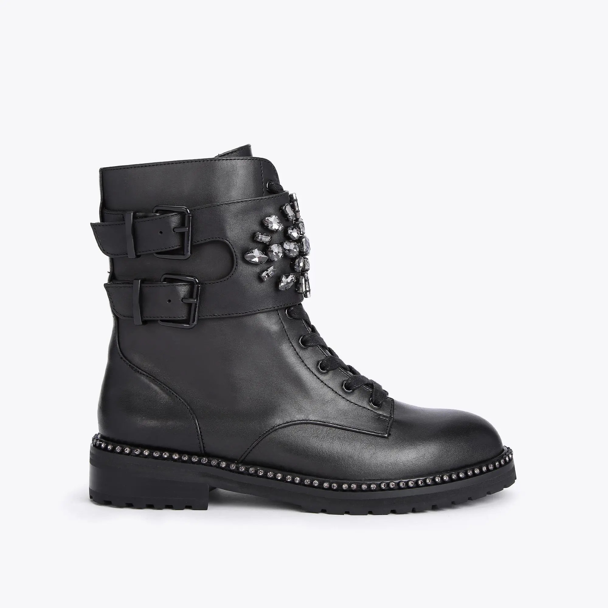 STOOP Black Jewelled Leather Biker Boots by KURT GEIGER LONDON | Kurt Geiger UK