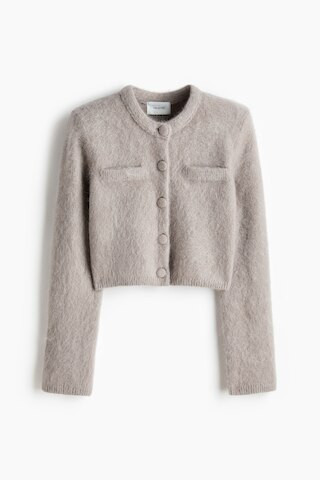 H & M - Mohair-blend shoulder-pad cardigan - Light Greige | H&M (UK, MY, IN, SG, PH, TW, HK)