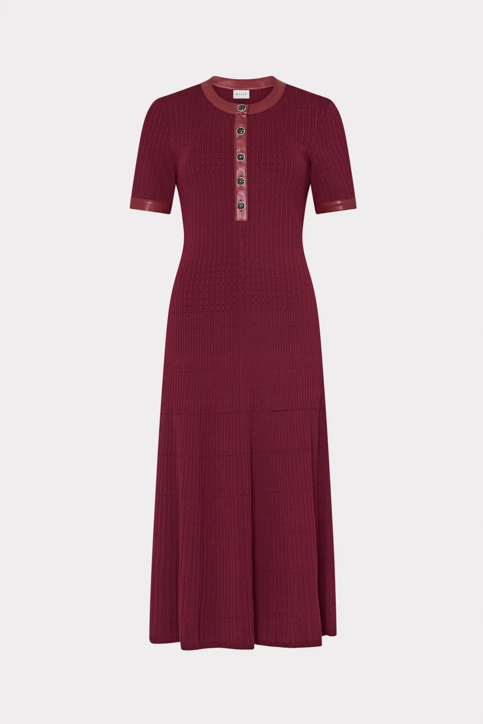 Leather Detail Knit Midi Dress | MILLY