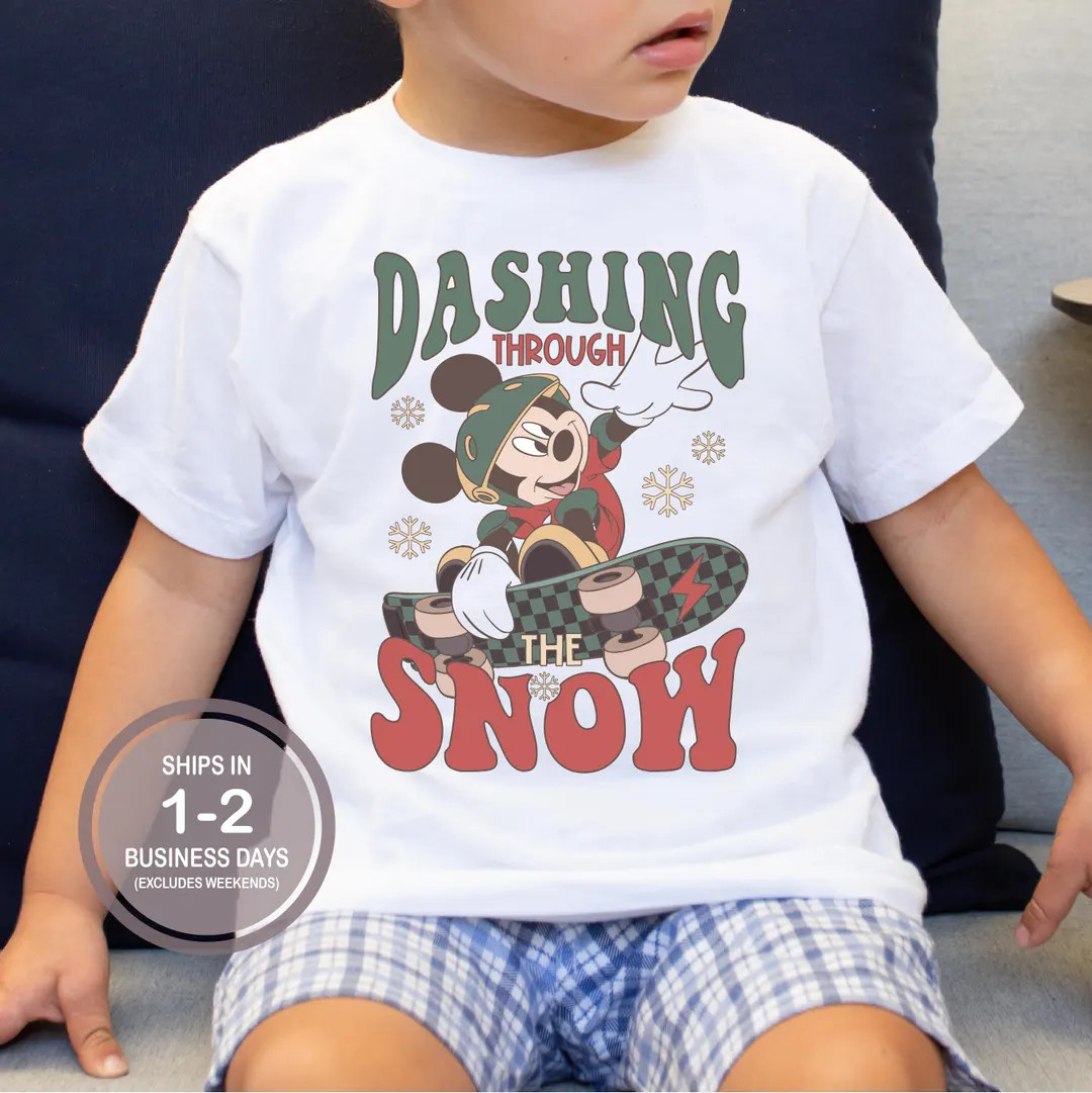 Dashing Through the Snow Mickey Skateboard Christmas Shirt, Mickey Mouse Christmas Shirt, Boys Di... | Etsy (US)