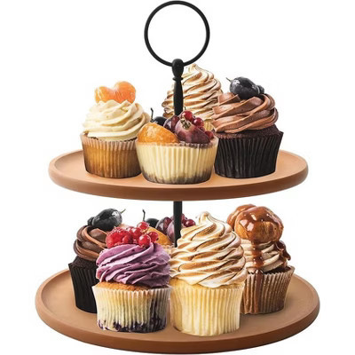 DOMETOUR Wood Fiber 2 Tier Stand, Cupcake Dessert Stand, Tiered Serving Tray for Dessert Table | Target