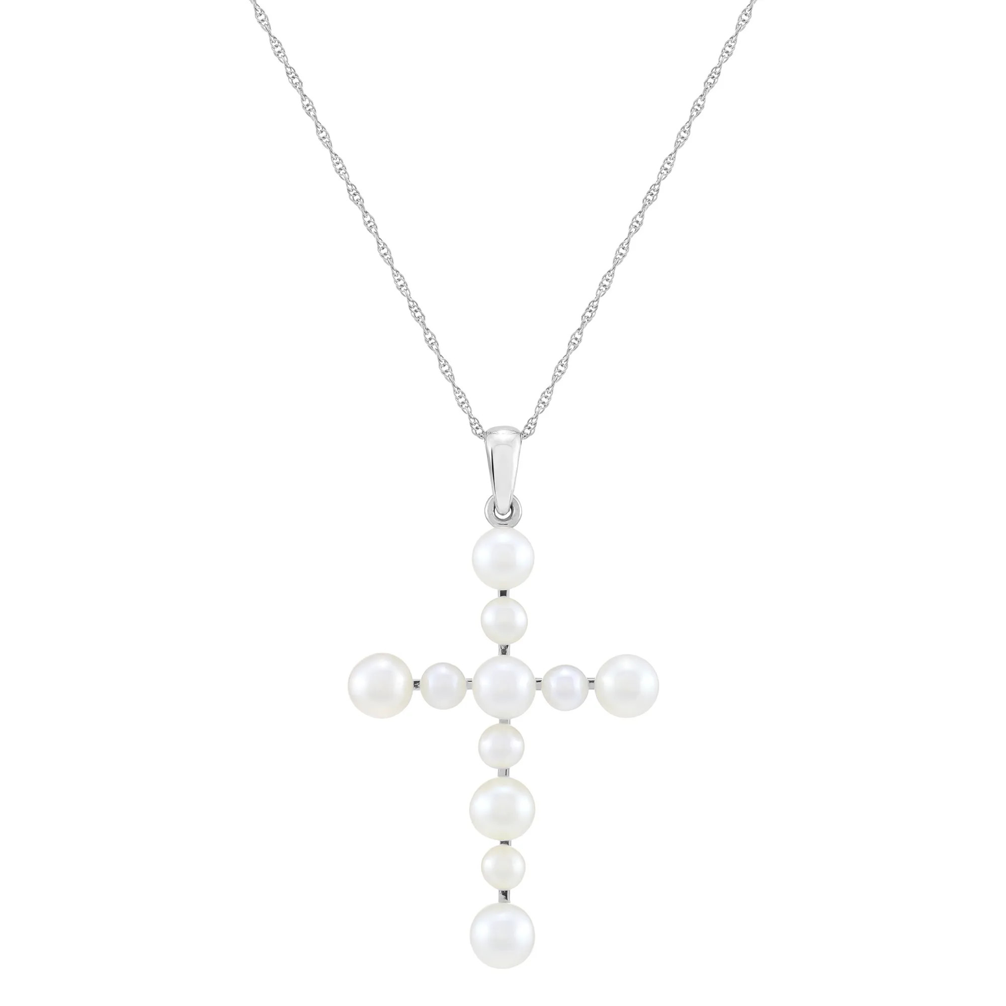 Freshwater Cultured Pearl Cross Necklace in 10K White Gold | Helzberg Diamonds