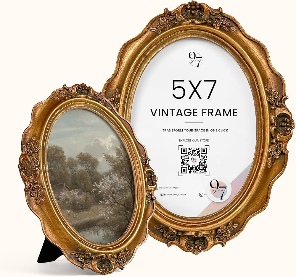 97 Decor Antique 5x7 Oval Picture Frame - Vintage Oval Frame 5x7, Gold Photo Frames 5 X 7 With Gl... | Amazon (US)
