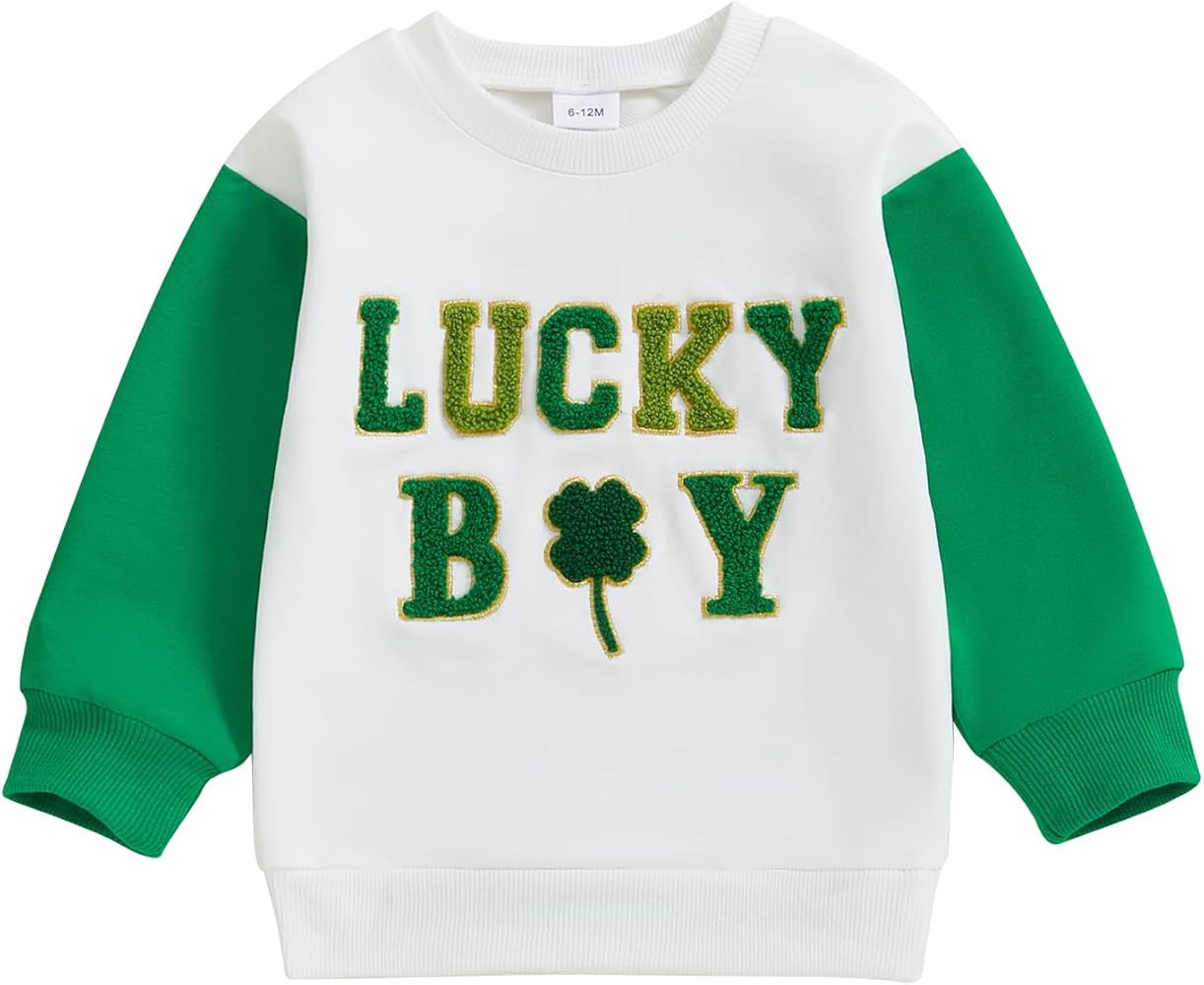 Baby Boy Girl Cute Long Sleeve Crew Neck Shamrock Embroidery Sweatshirt Toddler St Patricks Day O... | Amazon (US)