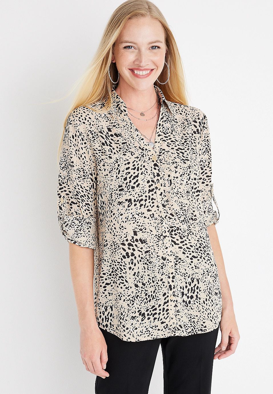 Winona Animal Print Button Down Blouse | Maurices