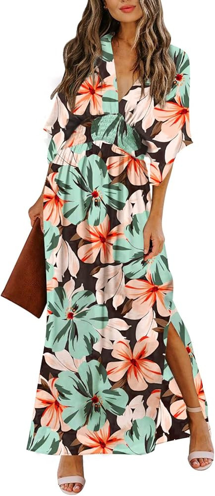 Meenew Women's Summer Maxi Dress Party Vacation High Slit Loose Long Beach Dress | Amazon (US)