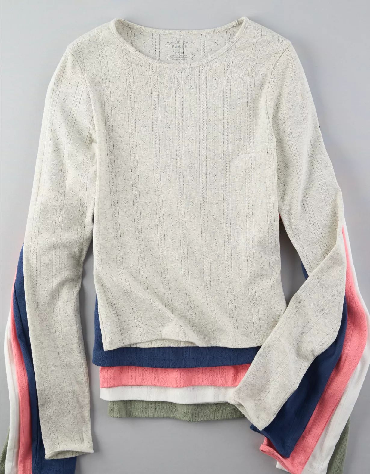 AE Hey Baby Long-Sleeve Pointelle-Knit Tee | American Eagle Outfitters (US & CA)
