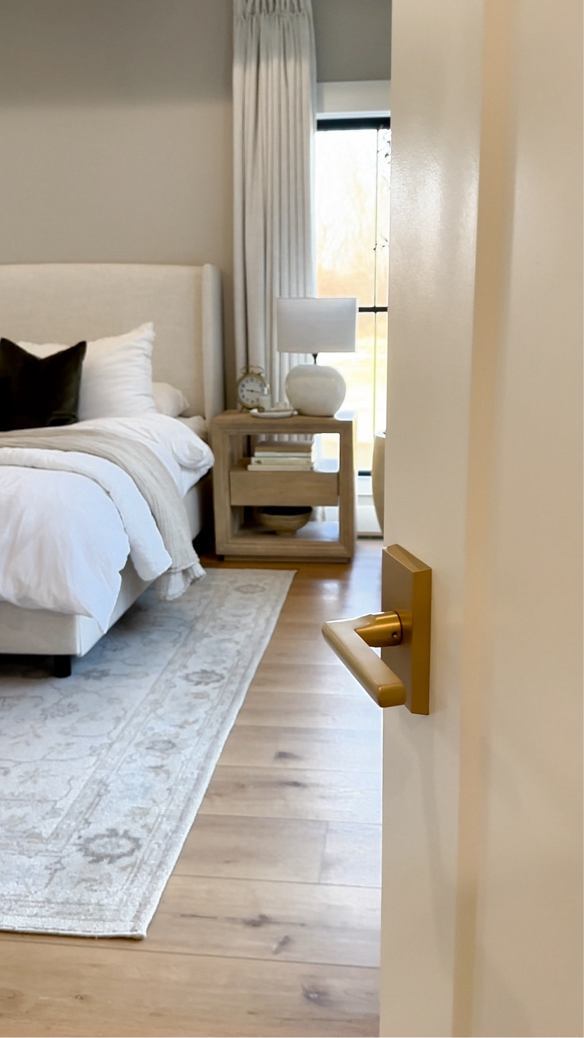 Bedroom, bedroom inspiration, nightstands, curtains , rug , bedding 