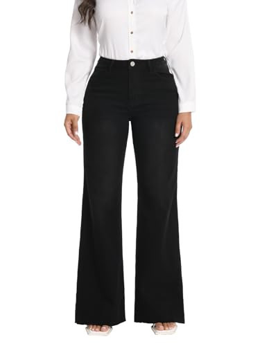 BlueMoment High Waisted Wide Leg Jeans for Women Stretchy Baggy Jeans Trendy BBL Jeans Raw Hem Loose Denim Pants with Pocket(Black) | Amazon (US)