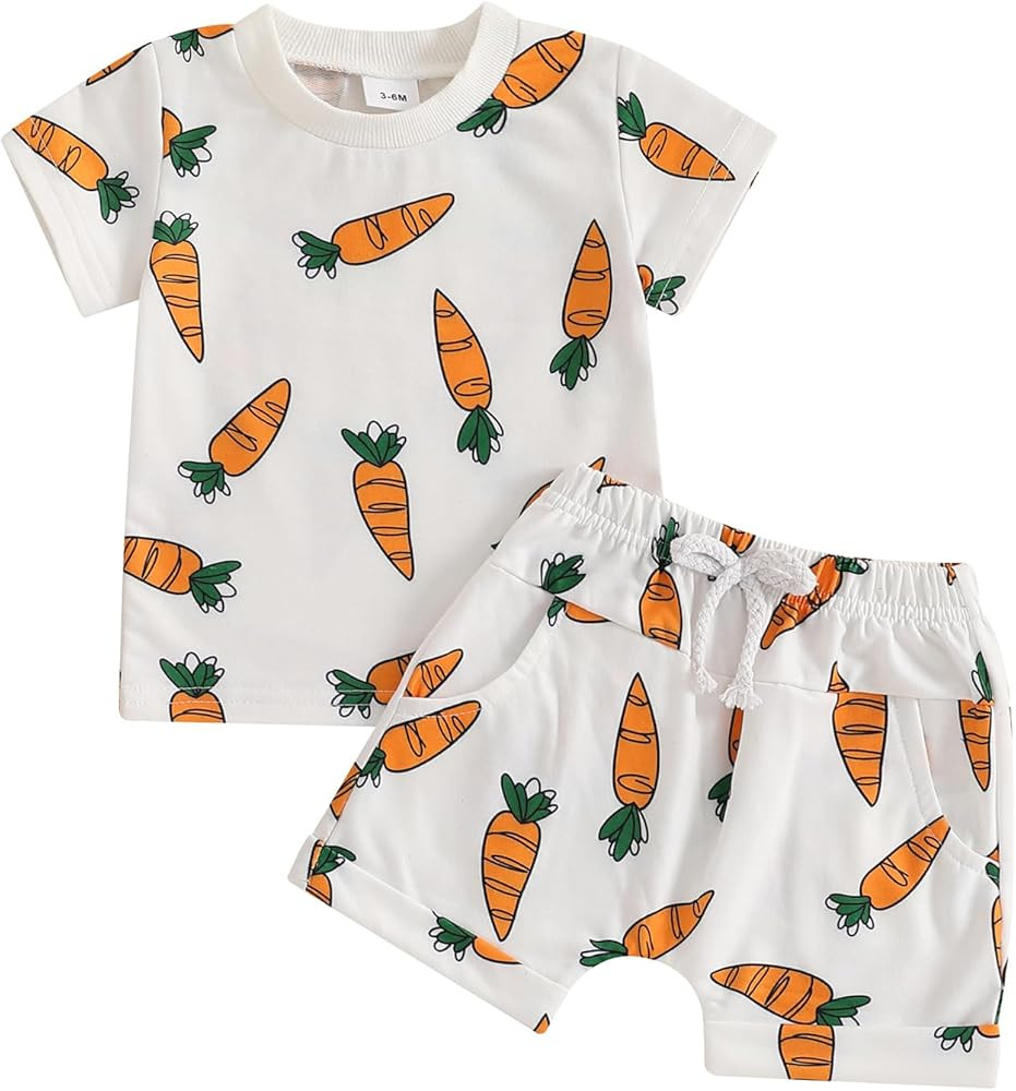 Toddler Baby Girl Boy Easter Outfit Bunny Short Sleeve Rabbit Shirt Stripes Shorts Cute Summer Cl... | Amazon (US)