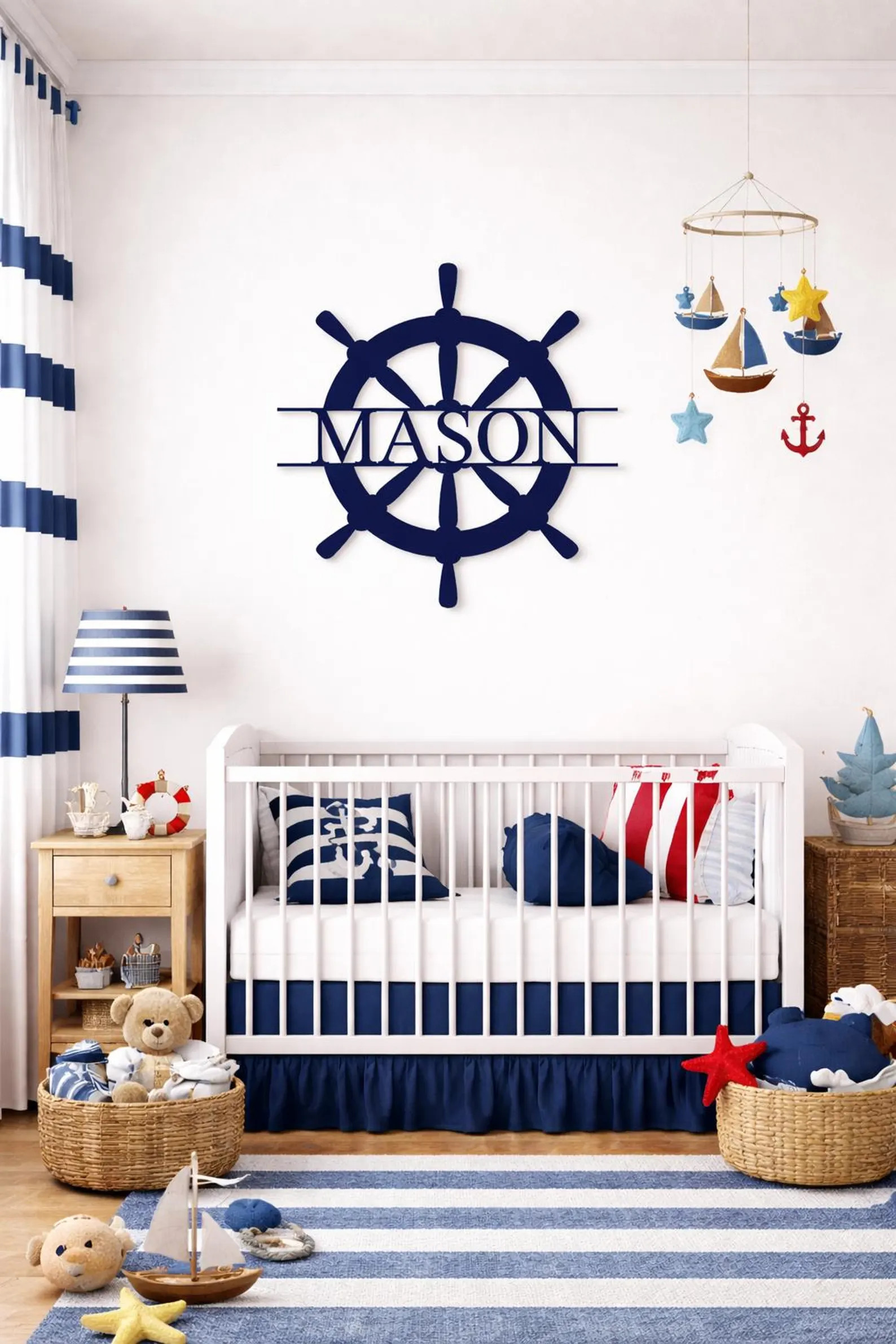 Personalized Nautical Ship Wheel Name Sign, Maple Plywood Nursery Decor | Etsy (Global)