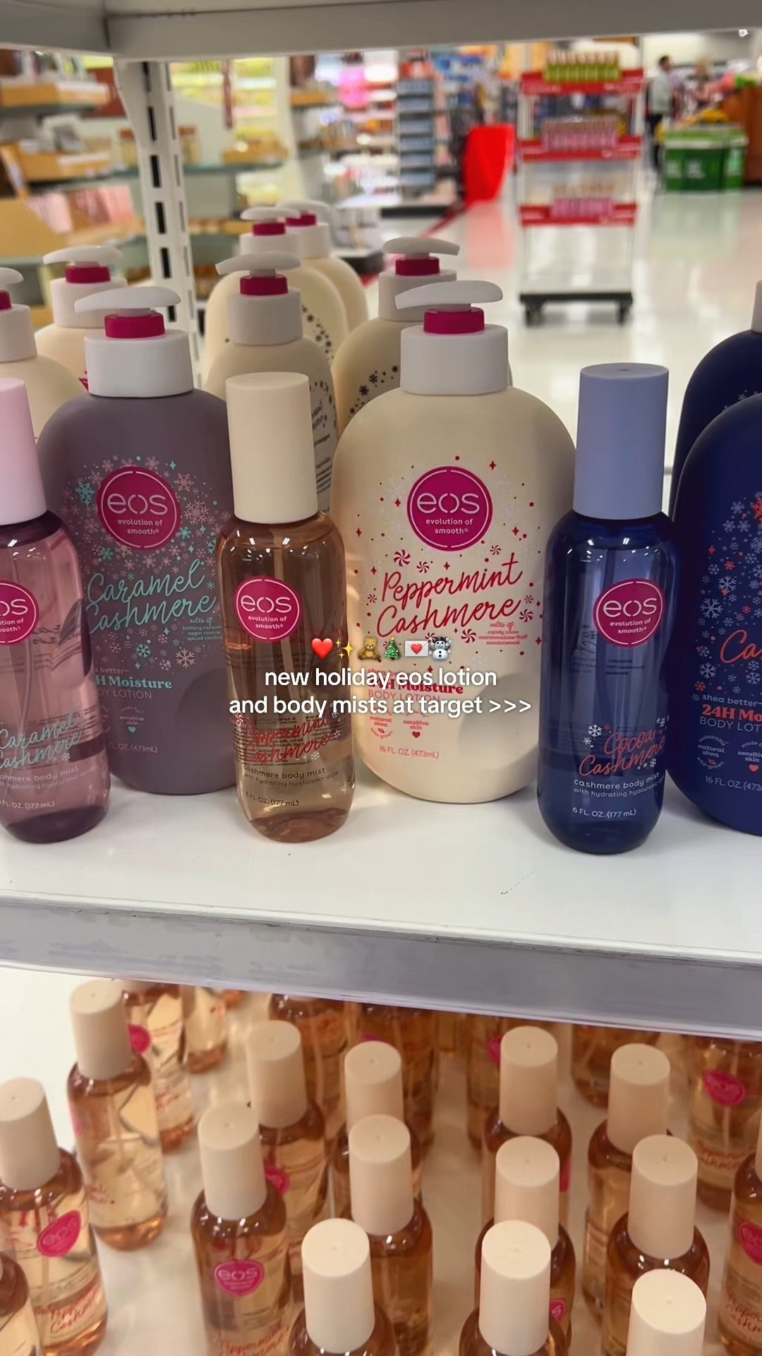NEW EOS HOLIDAY LOTIONS AND BODY MISTS!!! ❤️✨🧸🎄❄️ a PERFECT stocking stuffer or Christmas gift this holiday season 🎅🏻 this year they have peppermint cashmere (a returner from last year and a personal favorite), cocoa cashmere (really nice cozy clean smell) and caramel cashmere (reminiscent of kettle corn) $9.99 for the lotion and $12.99 for the body mists 🫶🏻 

#LTKGiftGuide #LTKSeasonal #LTKHoliday