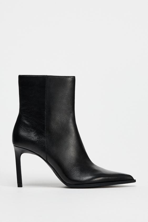 LEATHER STILETTO-HEEL ANKLE BOOTS | Zara US
