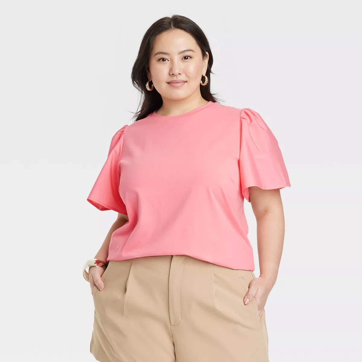 Women's KTW Puff Elbow Sleeve T-Shirt - A New Day™ Pink XXL | Target