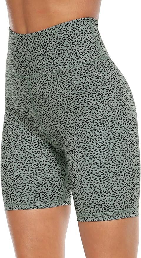 PERSIT Women's High Waist Print Workout Yoga Shorts with 2 Hidden Pockets, Non See-Through Tummy ... | Amazon (US)