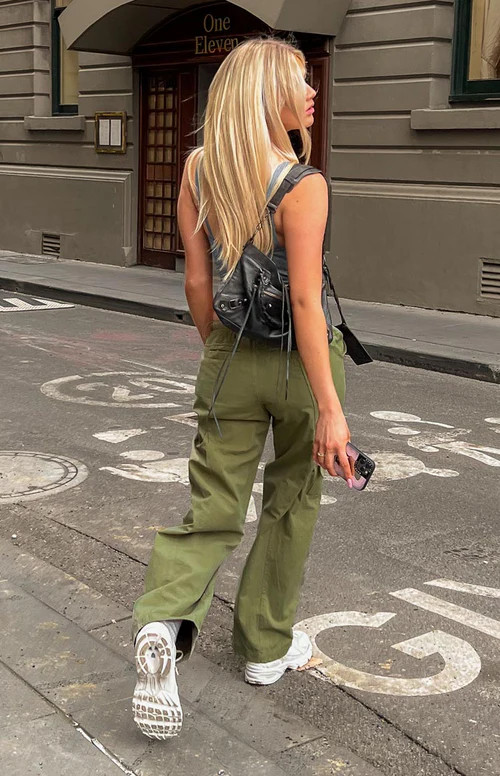 Millie Khaki Low Rise Cargo Trousers | Beginning Boutique (AU)