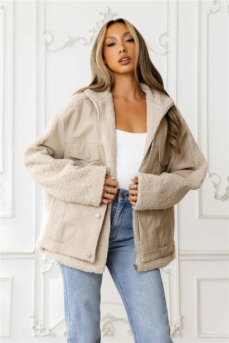 Cool Girl Cosy Jacket Taupe | Hello Molly (US)