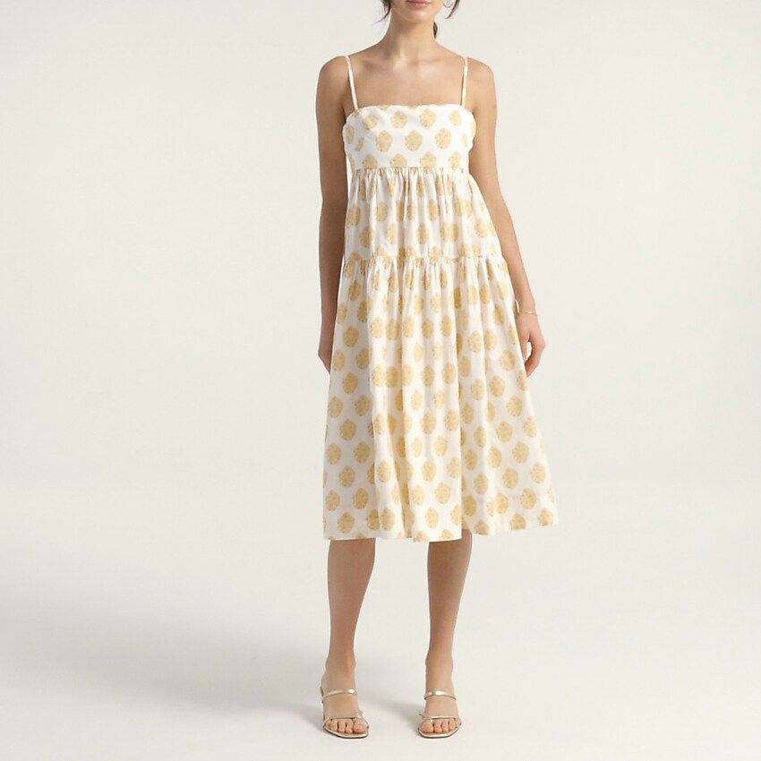 Tie-back tiered dress in gathered floral block print | J.Crew US