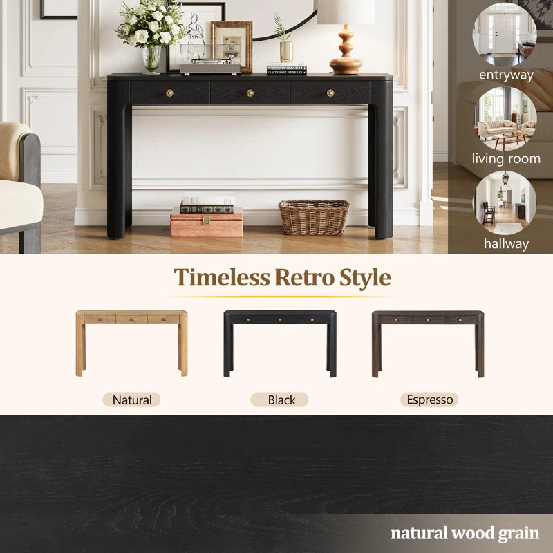 Solstice Classic Retro Console Table With 3 Drawers And Solid Wood Legs | Wayfair North America